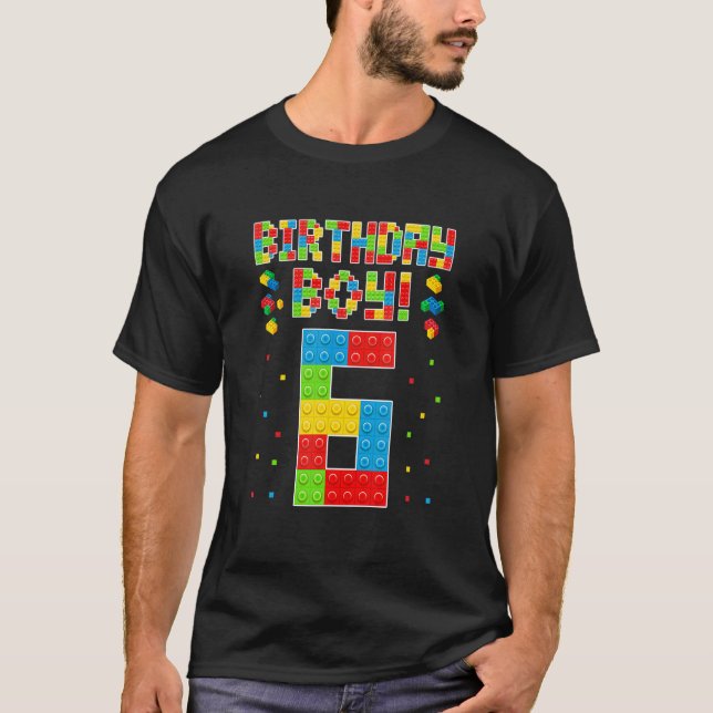 Cute 6Th Birthday 6 Years Old Block Building Boys T-Shirt (Front)