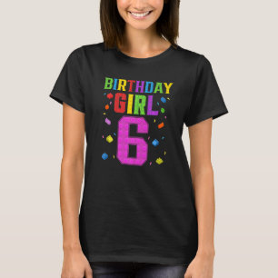 Cute 6th Birthday 6 Years Old Block Building Girl T-Shirt