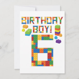 Cute 6th Birthday Gift 6 Years Old Block Building  Invitation