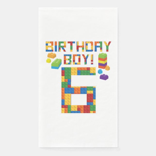 Cute 6th Birthday Gift 6 Years Old Block Building  Napkin (Front)