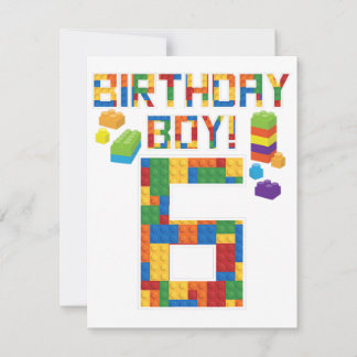 Cute 6th Birthday Gift 6 Years Old Block Building RSVP Card