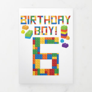 Cute 6th Birthday Gift 6 Years Old Block Building  Tri-Fold Invitation