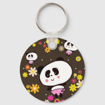 Cute 70s panda Baby Kawaii Doodles by LeahG Key Ring