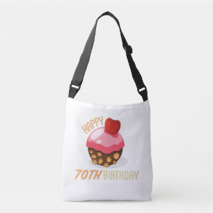 Cute 70th birthday design with chocolate cake crossbody bag
