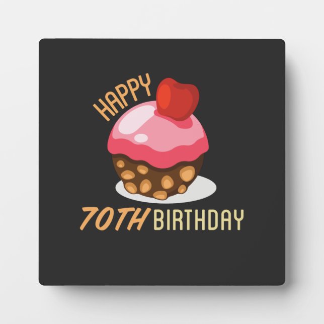 Cute 70th birthday design with chocolate cake plaque (Front)