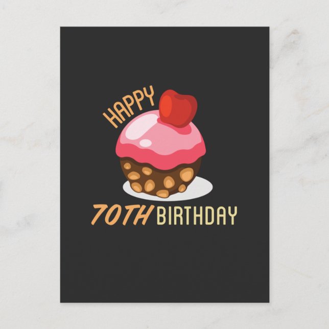 Cute 70th birthday design with chocolate cake postcard (Front)