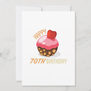 Cute 70th birthday design with chocolate cake save the date