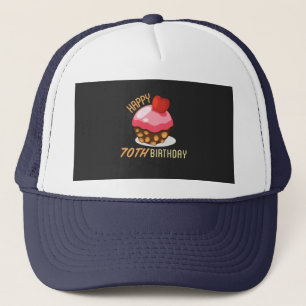 Cute 70th birthday design with chocolate cake trucker hat