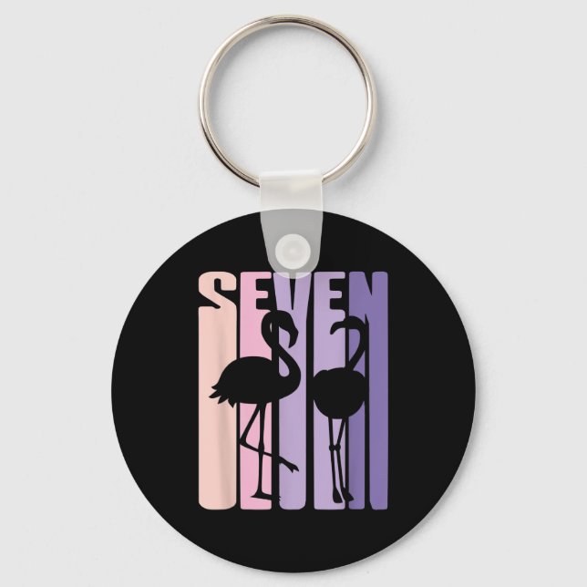 Cute 7th Birthday Gift I Flamingo I 7 Years Old Key Ring (Front)