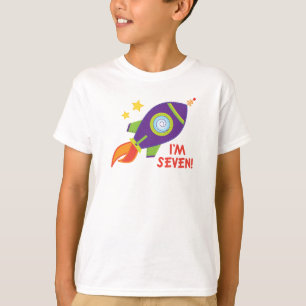 Cute 7th Birthday Rocketship Kids Tee Shirt