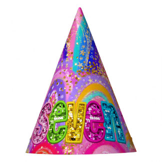 Cute 7th Rainbow Sequin Gold Glitter Maximalist Party Hat