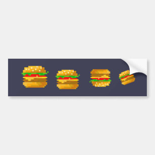 Cute 8-bit Burger Colourful Fast Food Fun Pixel Ar Bumper Sticker