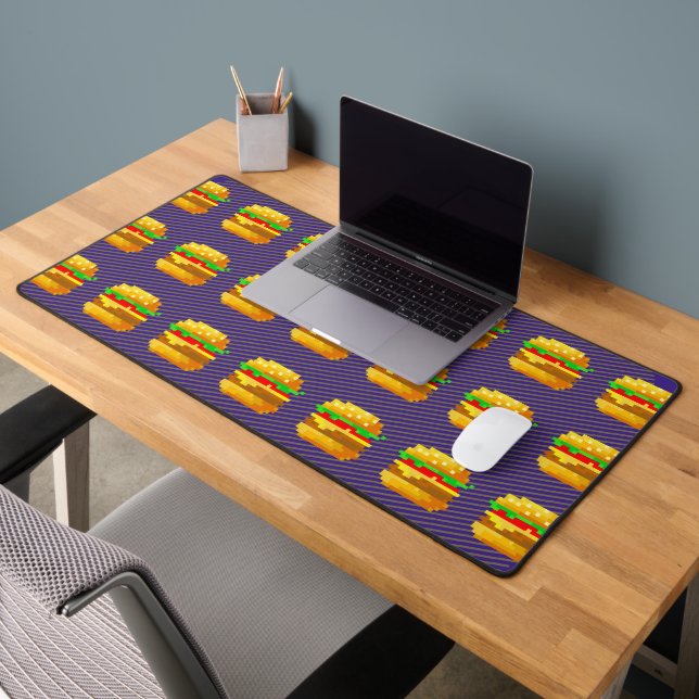 Cute 8-bit Burger Colourful Fast Food Fun Pixel Ar Desk Mat (Office 2)