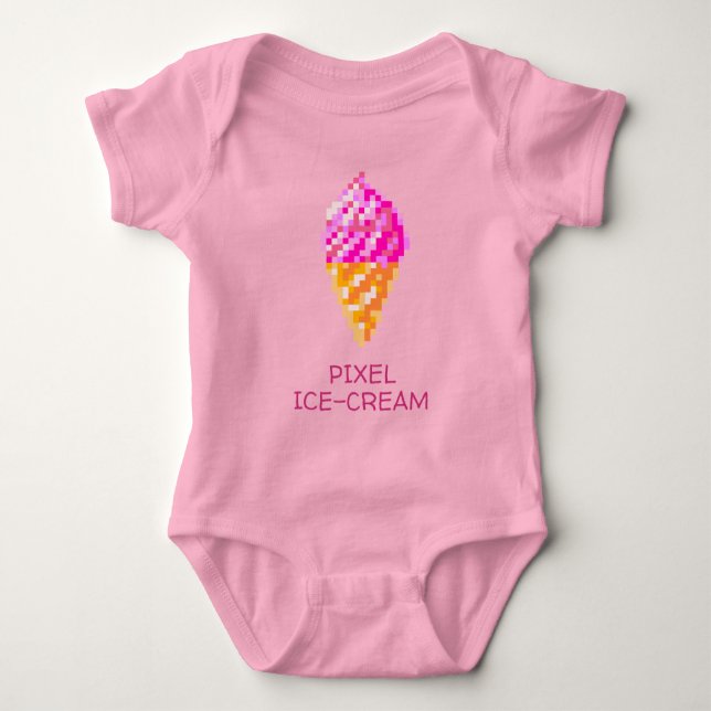 CUTE 8-BIT PIXEL ART PINK ICE CREAM GEEK BABY GIRL BABY BODYSUIT (Front)