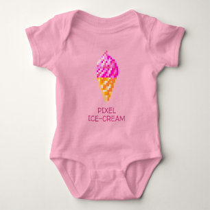 CUTE 8-BIT PIXEL ART PINK ICE CREAM GEEK BABY GIRL BODYSUIT