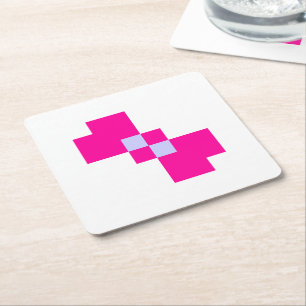 Cute 8 Bit Pixel Bow Square Paper Coaster