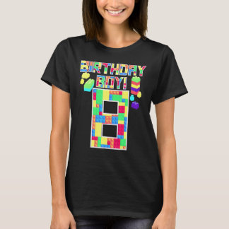 Cute 8th Birthday  8 Years Old Block Building Boys T-Shirt