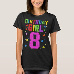 Cute 8th Birthday 8 Years Old Block Building Girl T-Shirt