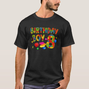 Cute 8Th Birthday Gift 8 Years Old Block Building T-Shirt