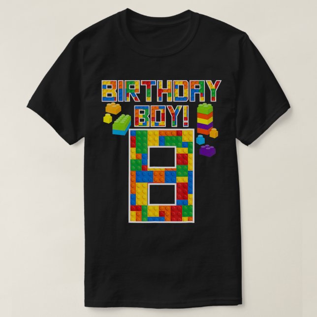 Cute 8th Birthday Gift 8 Years Old Block Building  T-Shirt (Design Front)