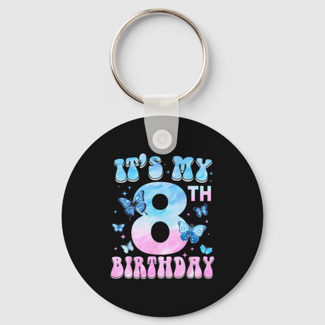 Cute 8th Birthday Girls Kids Butterfly Birthday 8  Key Ring (Front)