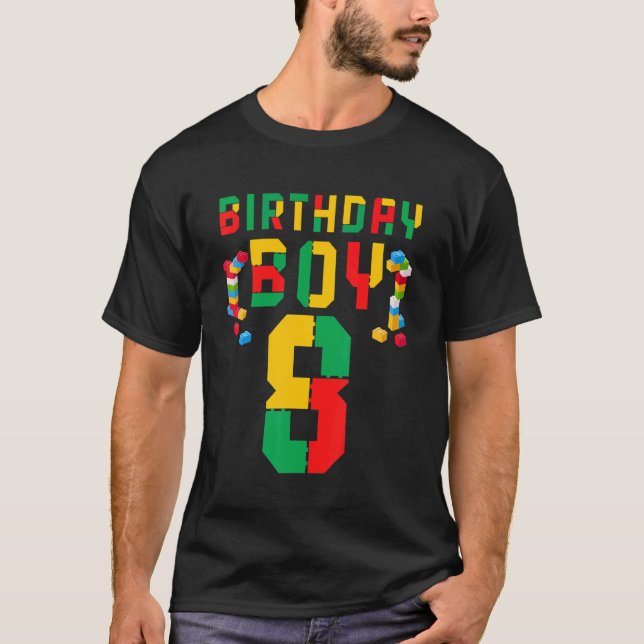 Cute 8th Birthday Tees 8 Years Old Block Building  (Front)