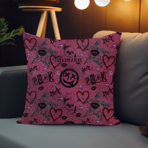 Cute 90s Retro Pink Girly Punk Cushion