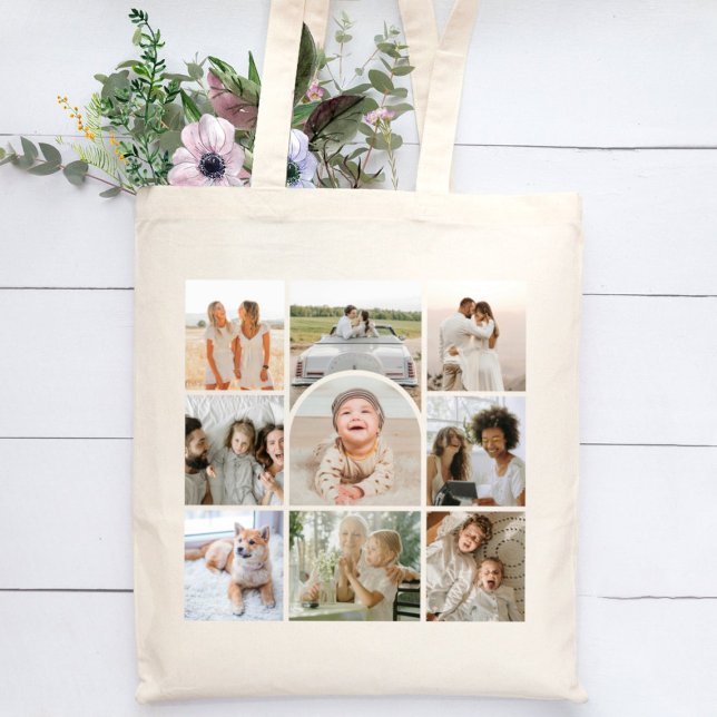 Cute 9 Multi Photo Collage Arch Tote Bag (Creator Uploaded)