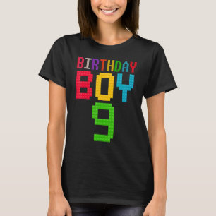 Cute 9th Birthday  9 Years Old Block Building Boy  T-Shirt