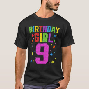 Cute 9th Birthday   9 Years Old Block Building Gir T-Shirt