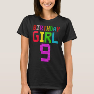 Cute 9th Birthday Gift 9 Years Old Block Building  T-Shirt