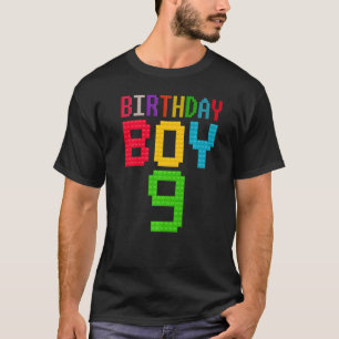 Cute 9th Birthday Gift 9 Years Old Block Building  T-Shirt