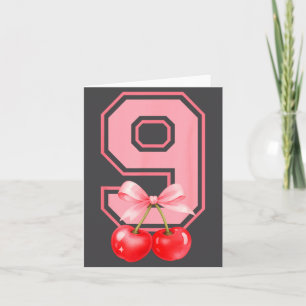 Cute 9th Birthday Girl Nk Cherry Coquette Bow 9 Ye Card