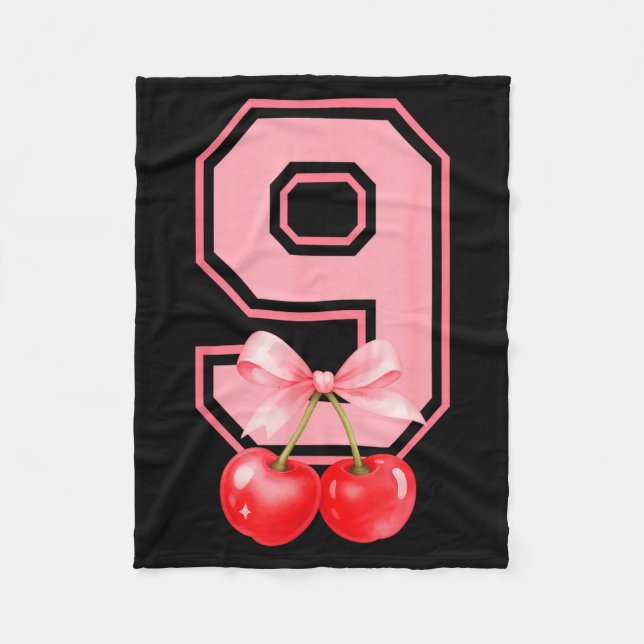 Cute 9th Birthday Girl Nk Cherry Coquette Bow 9 Ye Fleece Blanket (Front)