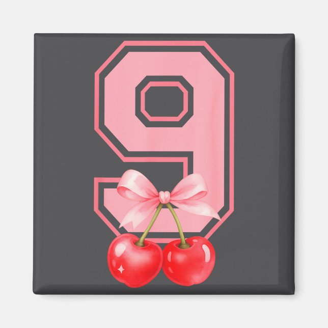 Cute 9th Birthday Girl Nk Cherry Coquette Bow 9 Ye Magnet (Front)