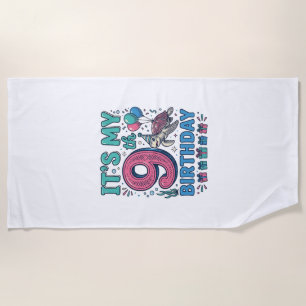 Cute 9th Birthday Turtle Vintage Kids Shirt Design Beach Towel