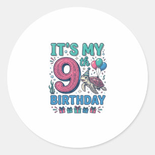 Cute 9th Birthday Turtle Vintage Kids Shirt Design Classic Round Sticker