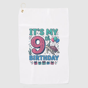 Cute 9th Birthday Turtle Vintage Kids Shirt Design Golf Towel