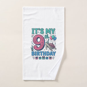 Cute 9th Birthday Turtle Vintage Kids Shirt Design Hand Towel