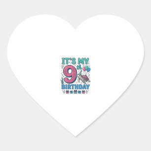 Cute 9th Birthday Turtle Vintage Kids Shirt Design Heart Sticker