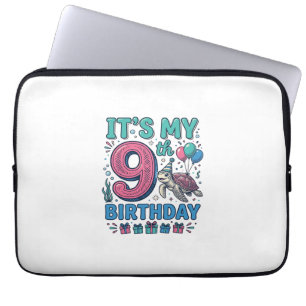 Cute 9th Birthday Turtle Vintage Kids Shirt Design Laptop Sleeve