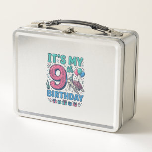 Cute 9th Birthday Turtle Vintage Kids Shirt Design Metal Lunch Box