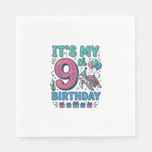 Cute 9th Birthday Turtle Vintage Kids Shirt Design Napkin