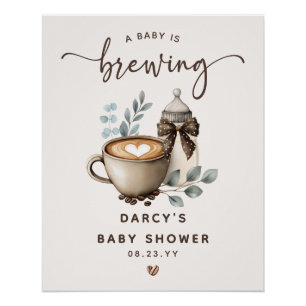 Cute 'a Baby is Brewing' Coffee Baby Shower Poster
