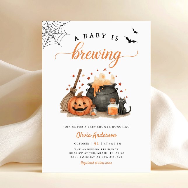 Cute A Baby is Brewing Halloween Baby Shower Invitation (Creator Uploaded)