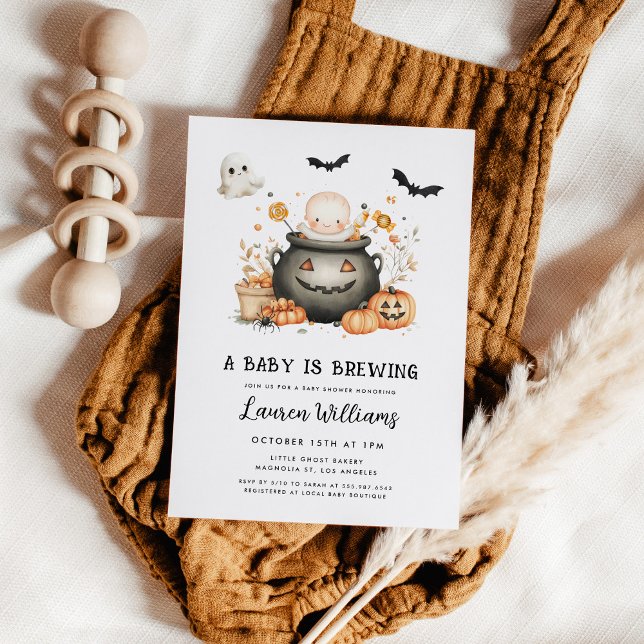 Cute A Baby Is Brewing Halloween Baby Shower Invitation (Creator Uploaded)