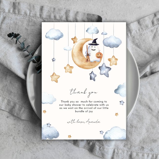 Cute A Little Boo Moon Stars Baby Shower  Thank You Card (Cute A Little Boo Moon Stars Baby Shower Thank You Card)