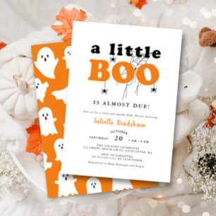 Cute A Little Boo Orange Halloween Baby Shower Invitation