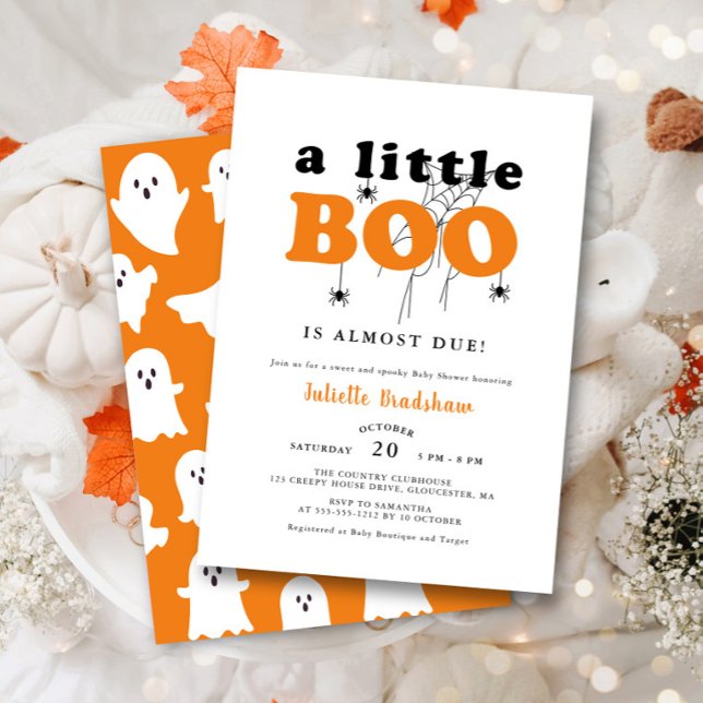 Cute A Little Boo Orange Halloween Baby Shower Invitation (Creator Uploaded)