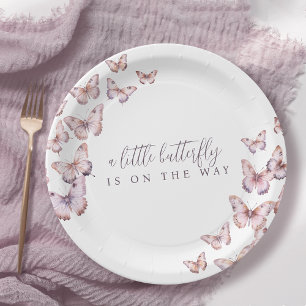Cute A Little Butterfly Is On The Way Baby Shower Paper Plate
